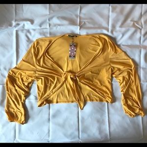 Mustard Yellow Tie Front Crop Top NWT Silky
